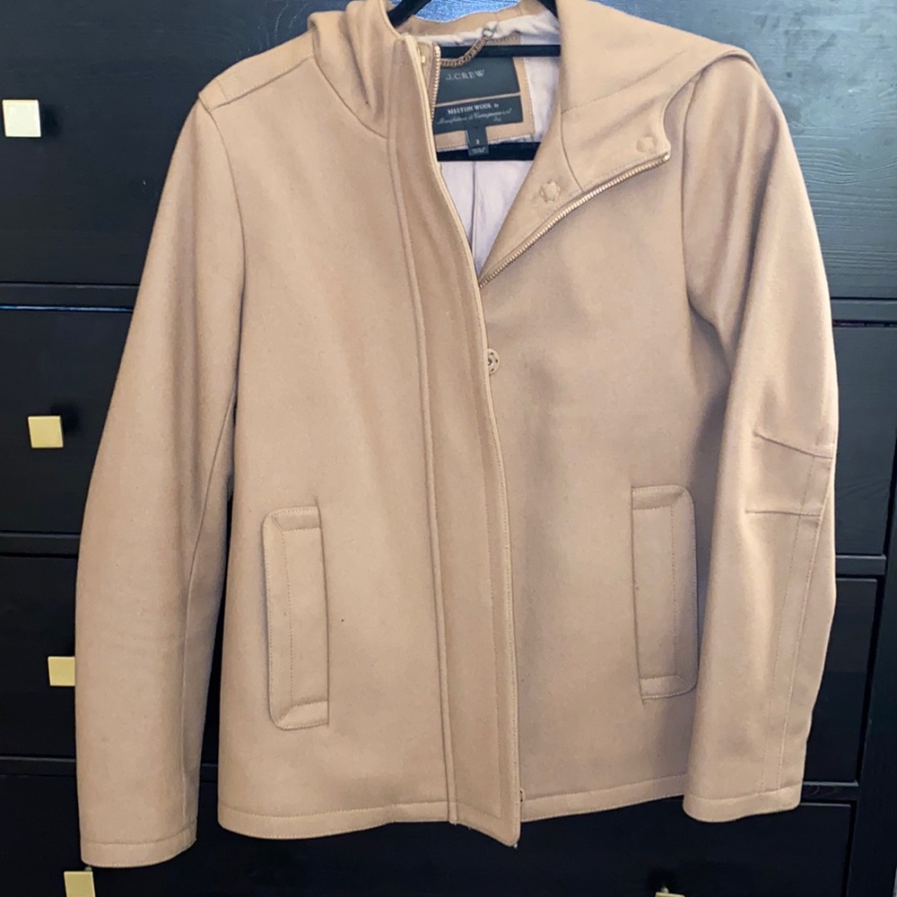 J.Crew Melton Wool Brown Hooded Coat - Size 2.